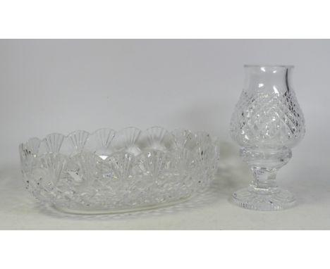 Waterford Crystal Scalloped Oval Bowl and 'Alana' Candle/Lamp Globe. (D: 28cm) (2)