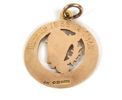 1956 Leinster Minor Football Championship  Medal: G.A.A. [Football 1956] A&nbsp;9ct gold circular pierced and etched Medal, t