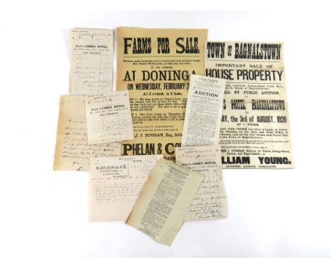Co. Carlow: 1920s Three Carlow Auction Advertisements.&nbsp; Fifty Houses in Bagenalstown, for auction in August 1920, on ins