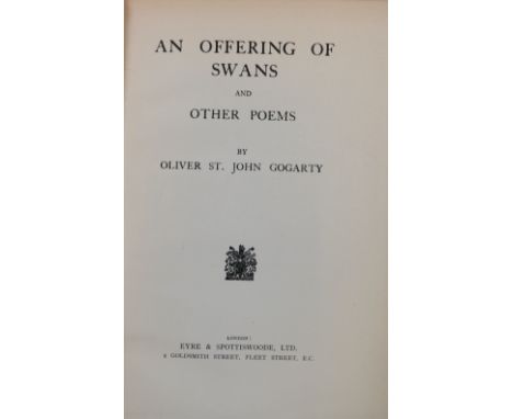 Signed &amp; Inscribed by Author  Gogarty (Oliver St. John)&nbsp;An Offering of Swans, 8vo Dublin (Cuala Press) 1923.&nbsp;Li