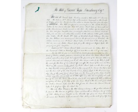 Co. Wicklow:&nbsp;Manuscript,&nbsp;The Will of Daniel Tighe Bunbury, Esq.,.. of Rossanagh in the County of Wicklow, Two pages