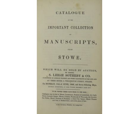 Book Catalogue:&nbsp; Sotheby &amp; Co.,&nbsp;Catalogue of the Important Collection of Manuscripts from Stowe, 8vo Lond. 1849