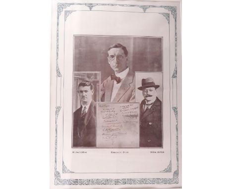 Political Print: -&nbsp; Anglo-Irish Treaty, Photographic Print with three separate inset images of Michael Collins, Eamon de