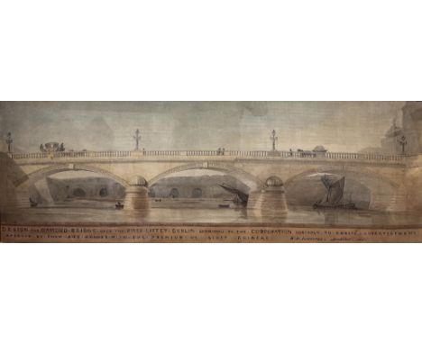 William Hurst&nbsp;Ashpitel&nbsp;(1776-1852)&nbsp;  Design for&nbsp;Ormond&nbsp;Bridge, Dublin&nbsp;1805, watercolour on pape