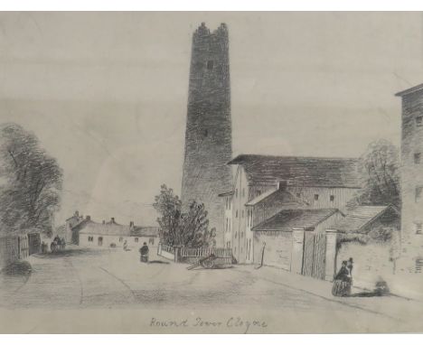 [Berekerly (George)]&nbsp;Original pencil Sketch of the Village of Cloyne, Co. Cork, showing the Round Tower, approx. 19cms x
