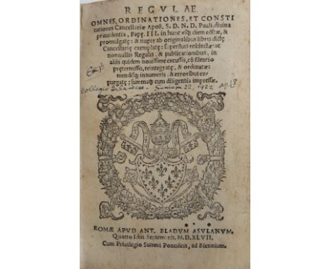Early Printing:&nbsp;Regulae Omnes Ordinationes, et Constitutiones Cancellariae Apost. S.D.N.D. Pauli, divina providentia, Pa