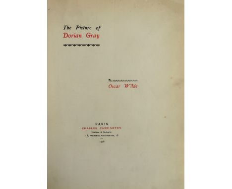 Wilde (Oscar)&nbsp;The&nbsp;Picture of Dorian Grey,&nbsp;4to Paris (Chas. Carrington) 1908. [but 1910]&nbsp;First Illustrated