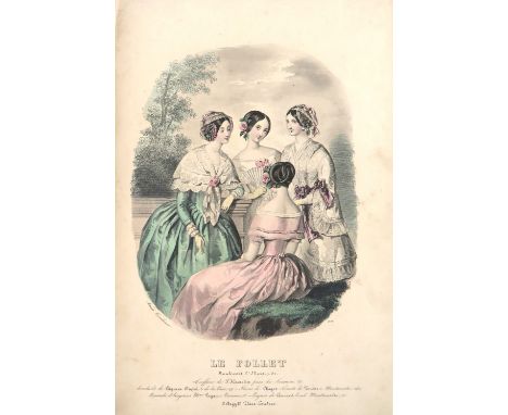 Hand-Coloured Fashion Plates:&nbsp;Le Follet, A sm. folio Volume, containing approx. 188 hand-coloured plates of Paris fashio