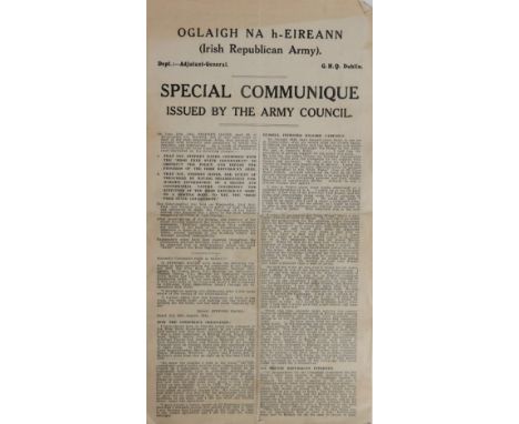 Oglaigh na hEireann (Irish Republican Army). Special Communique issued by the Army Council, dated 10 September 1941. Tall nar