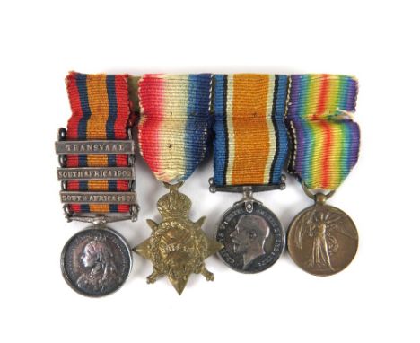 Medals: (Boer War 1890-1902 &amp; W.W.1) A set of&nbsp; four miniature Army issued Medals with original bars (For Transvaal, 
