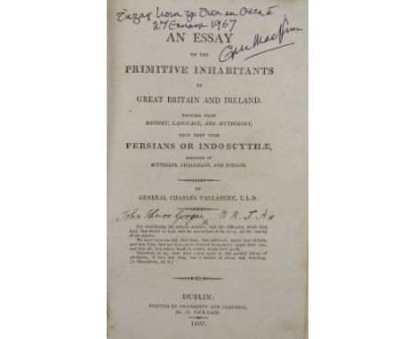 Vallancey (Gen. Chas.) An Essay on the Primitive Inhabitants of Great Britain and Ireland, 8vo Dublin 1807. First Edn., 3 eng