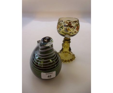 Oiva Toikka, for Nuutajarvi, Finland, an iridescent and opaque glass model of a bird, signed, together with a smoked glass an