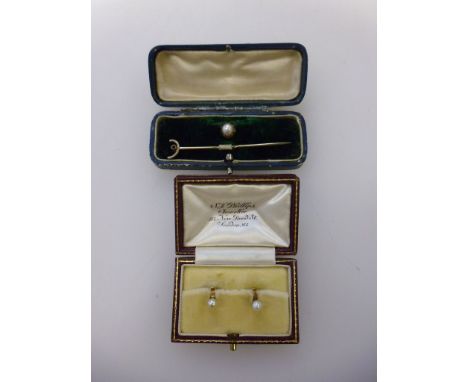 A pair of S J Phillips pearl dress studs, and a pearl cased stud and pin