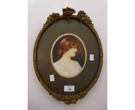 After Rondel Head and shoulders portrait of a beauty signed J W Paine, dated 1909 gilt gesso frame