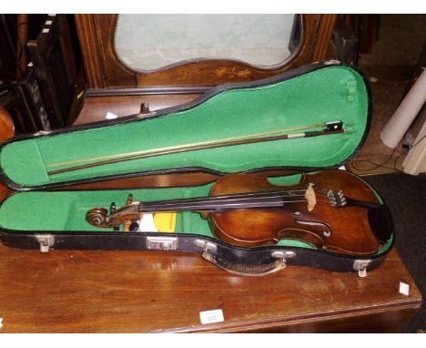 A violin (full size) and bow in hinged case