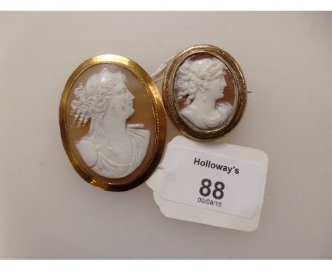 A Victorian shell cameo, with classical female bust portrait, in plain oval frame, with rope twist detail, together with anot