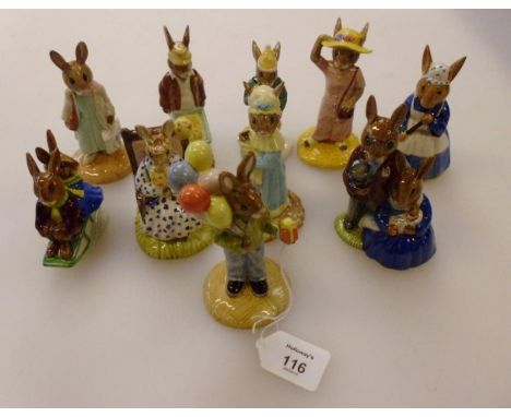 A collection of ten Royal Doulton Bunnykins figures, including Skater, Gardener, Family Photograph, Queen of the May, Judy (l