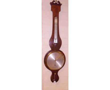 Joseph James Dallaway, Stroud, an early 19th century mahogany cased 8in dial mercury wheel barometer, with brass urn and scro