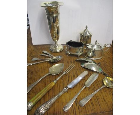A small quantity of silver items to include a Georgian silver spoon and decanter labels, total weight 564g 