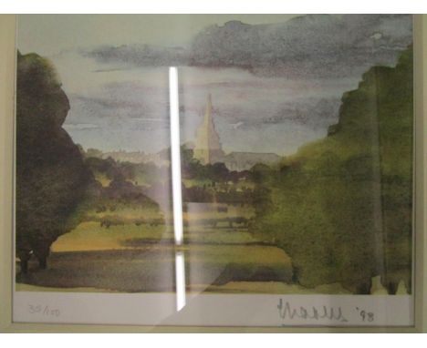 HRH The Prince of Wales - Tetbury Church from Highgrove House, a limited edition lithograph No.35/100, signed and dated in pe