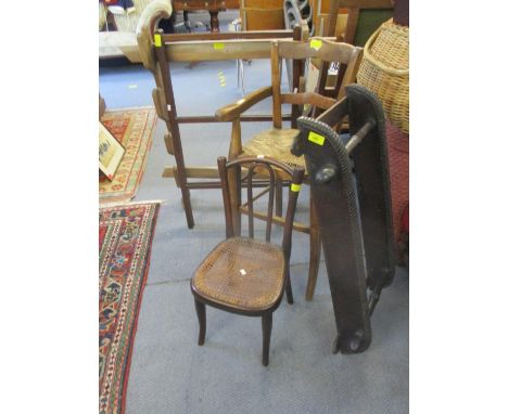 Mixed small furniture to include a cane seated child's highchair, a 19th century bentwood and cane seated child's chair, a tw