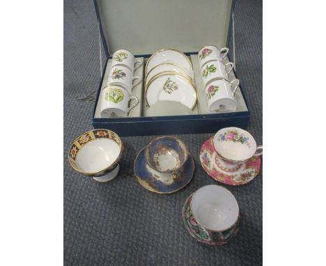 A cased Royal Worcester Polyanthus coffee set, together with mixed teacups and saucers 