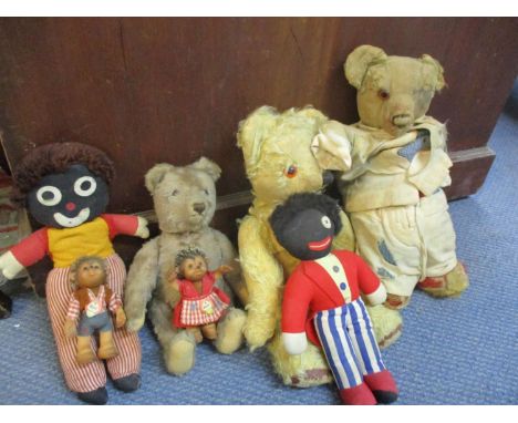 An early to mid 20th century mid brown and jointed teddy bear with long snout together with two Steiff hedgehogs called Macki