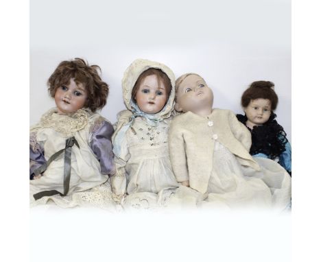 Four British and German bisque head dolls, makers include Melba, Armand Marseille, Heubach Koppelsdorf and one simply marked 