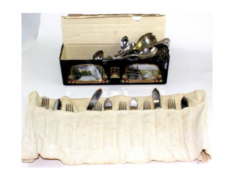 A collection of plated flatware to include plated berry spoon, George V Silver Jubilee, salad servers, a patent mechanical pi