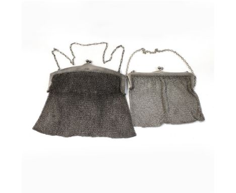 An Edwardian silver link chain evening purse, marked 'Sterling' and a smaller Victorian example, London 1863, combined approx