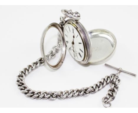 A hallmarked silver open-faced pocket watch, the white dial set with Roman numerals and subsidiary dial and a hallmarked silv