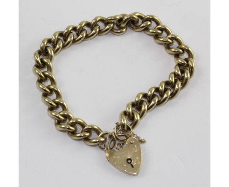 A 9ct gold metal link chain bracelet with gold padlock marked 9ct, approx 40g.