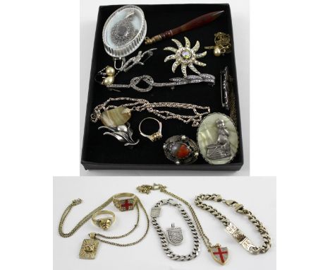 A small quantity of silver jewellery to include bracelets, rings, necklaces, pendants, a semi-precious stone brooch and vinta