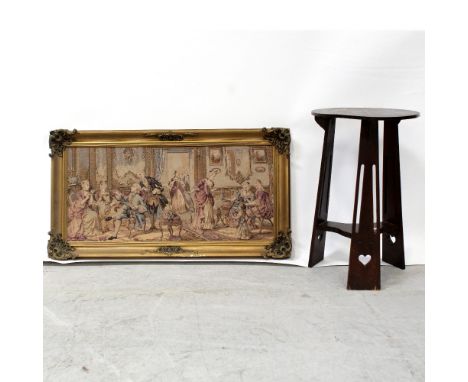 An early/mid-20th century oak provincial circular side table in the Arts &amp; Crafts style, diameter 42cm and a contemporary