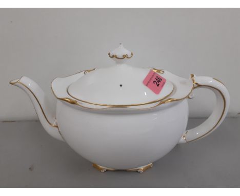 A Royal Crown Derby teapot having a white ground with gilt rimLocation:6.1 