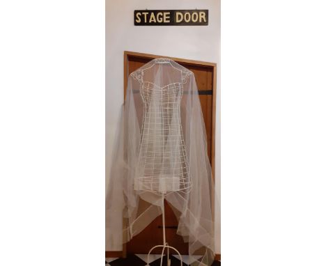 An early to mid 20th Century large white button mesh veil with single silk thread outline to the hem line, 63" x 100" togethe