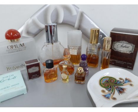 A selection of empty fragrance bottles, boxes and part filled bottles (display purposes only) to include Chanel No.5 and Chri