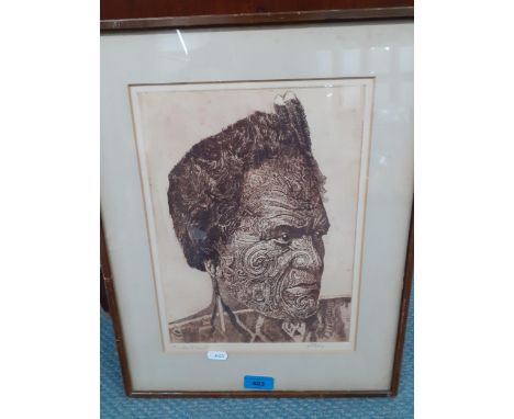 Robert Frederick Way - Tonika te Mutu (portrait of a Ngoiterami chief), an etching, 29cm x 22cm, signed lower right hand corn