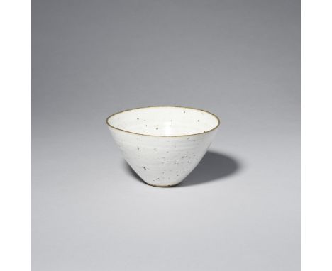 Lucie RieBowl, circa 1956Stoneware, shiny white glaze with manganese rim and integrated manganese speckle.9.5 x 16.4 x 15.6 c