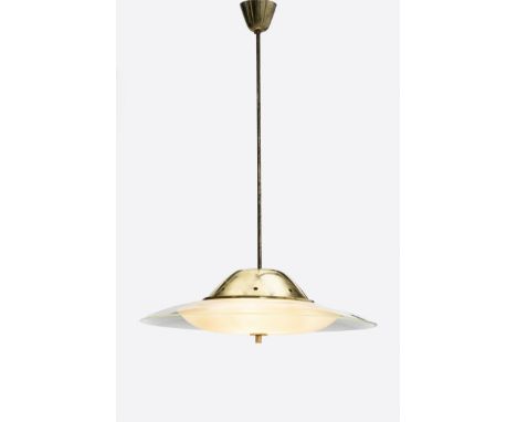 Max IngrandCeiling light, model no. 1239, designed 1961Brass, glass.85 cm drop, 65 cm diameterManufactured by Fontana Arte, M