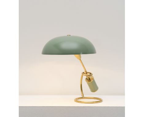 Angelo LeliiTable lamp, model no. 12297, circa 1950Painted aluminium, brass, painted steel. 33 x 37 x 24.5 cm Manufactured by