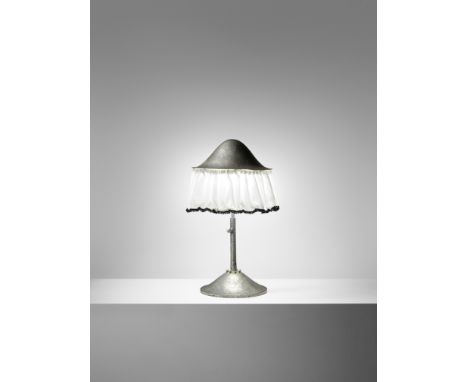 Josef HoffmannImportant and rare adjustable table lamp, model no. M 284, 1904Silver-plated alpaca, fabric shade.46 cm high, 2