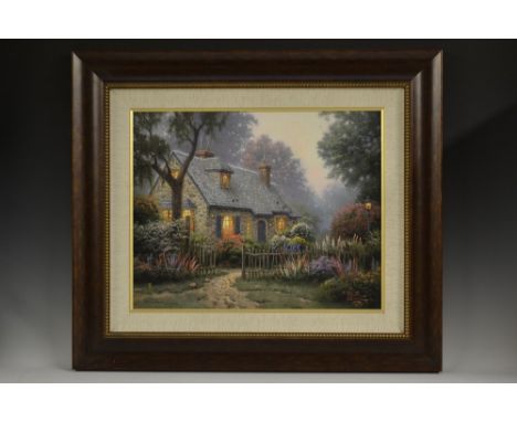 Thomas Kinkade, after, Foxglove Cottage, offset lithograph in colour,Canvas transfer,  1999, Princess Fine Arts,  limited edi
