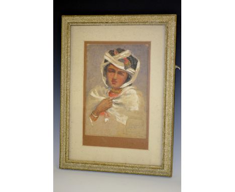 Middle Eastern School (19th century)Portrait of a Ladysigned in Arabic and inscribed Bishra, 19th March 1891, watercolour and
