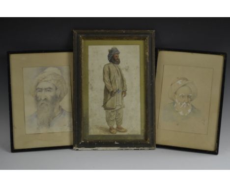 English/Middle Eastern School (19th century)Portrait of an Arab Holding a Tabar watercolour, 30.5cm x 17.5cm; others (3) 
