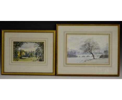 Caroline Leeds (1931 - 2005)Canadian Geese, Hyde Park, Londonsigned, watercolour, 22cm x 31.5cm; another, View from Kenwood H