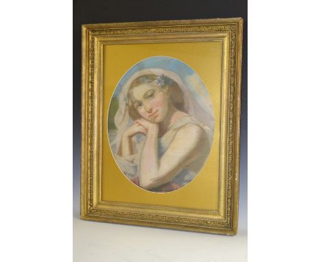 Continental School (19th century)Portrait of a Young Girlpastel, oval, 53cm x 42cm