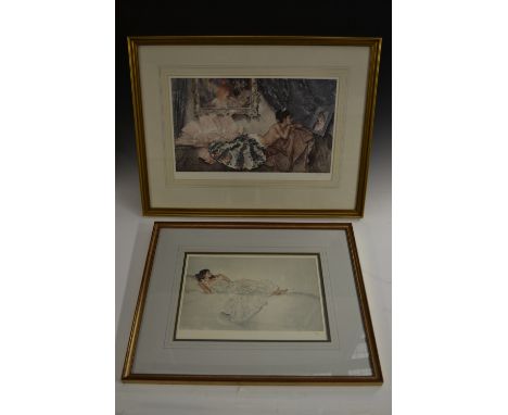 Sir William Russell Flint, by and after, A study in White, lithograph, limited edition  247/850, 38cm x 26cm, framed;  anothe