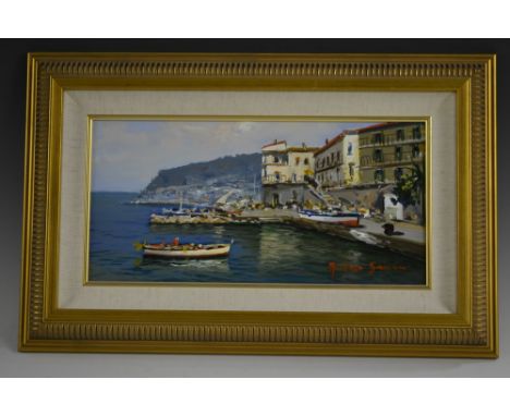 Andrea SavinoItalian Harboursigned, dated 2010, oil on canvas, 19cm x 39.5cmProvenance: Princess Fine Art, certificate
