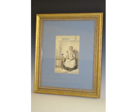 Thomas Lau**e (19th century)Portrait of a Lady, Beside a Tablesigned, watercolour, 23cm x 15.5cm